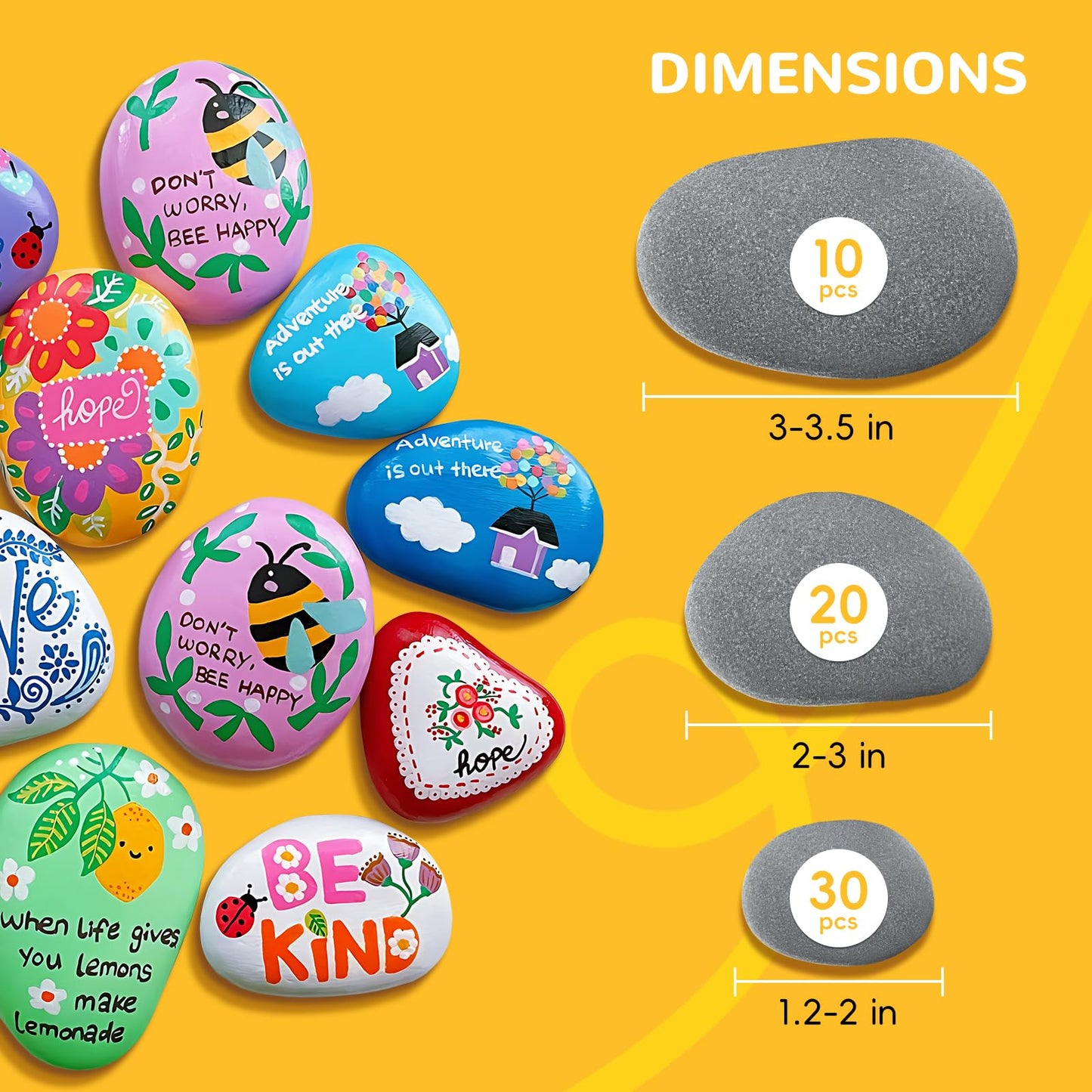 Simetufy 30 River Rocks for Painting 1.2-3.5 inch, Natural Stones, Smooth & Flat for Crafts, Kindness & Garden Art