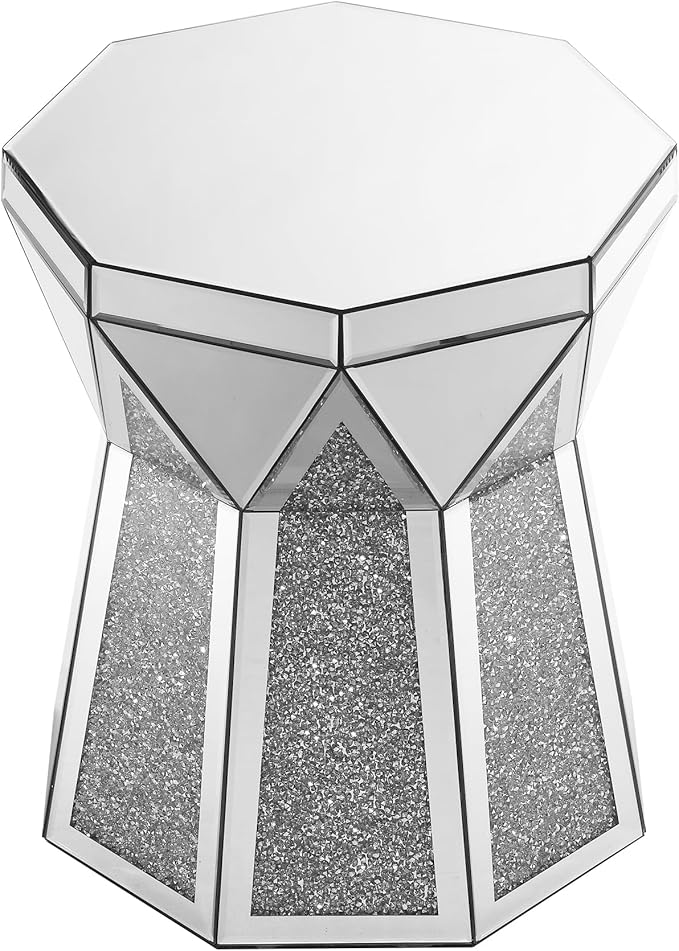 Drum End Table with Mirror Crystal, Modern Design Luxury Furniture, 20 inch
