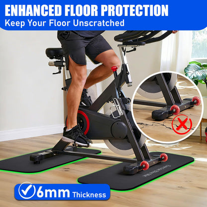 TOBWOLF 2PCS Vibration Absorbing Exercise Bike Mat, 6MM Thickened to Protect Hardwood & Carpet Floors for Peloton Bike, Rowing Machine, Noise Reduction Exercise Equipment Mat for Home Gym Use