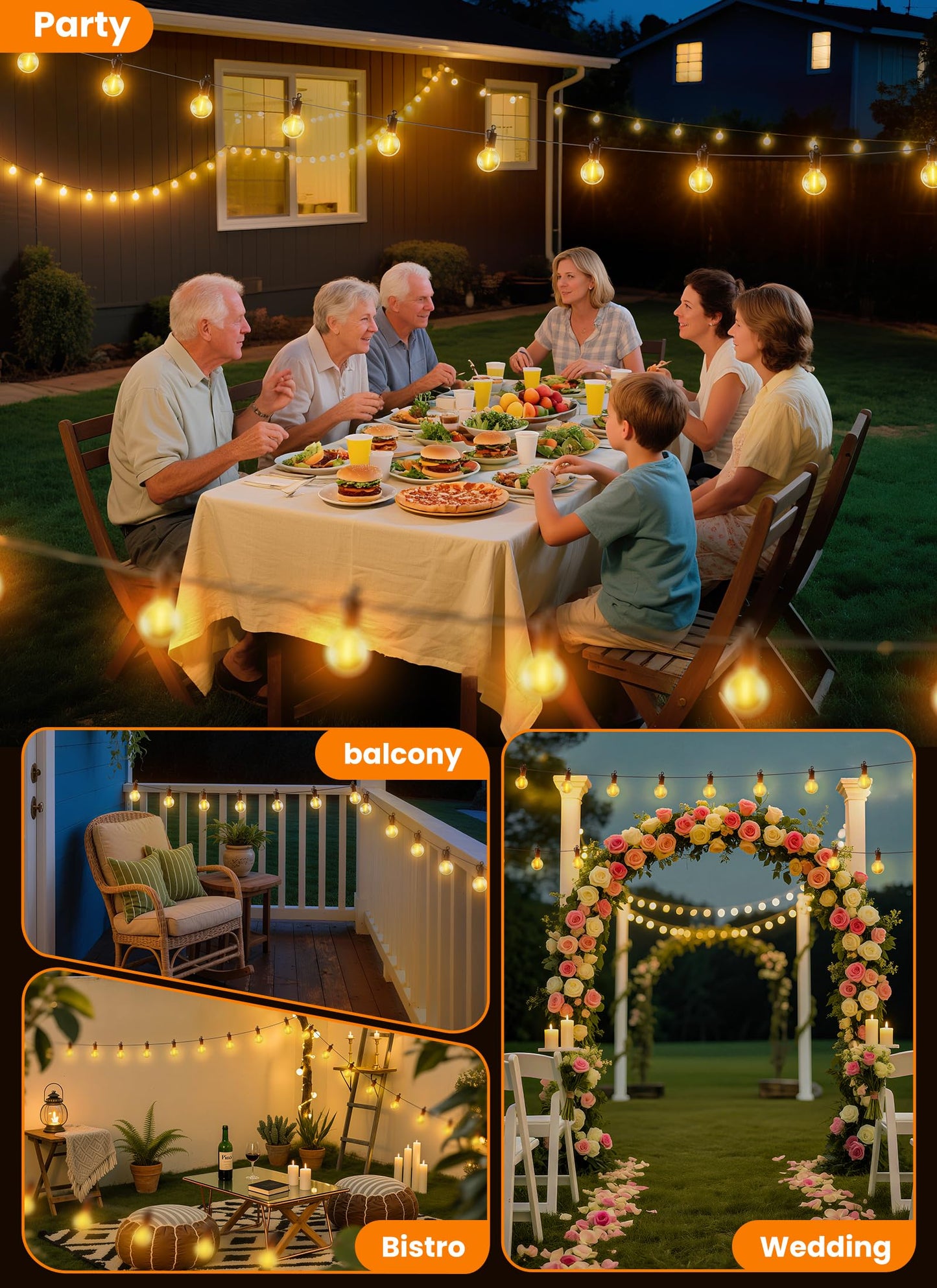 SmartDawn Outdoor String Lights, 25FT 12 LED Bulbs String Lights, IP65 Waterproof Connectable G40 Outside Patio Light for Backyard Porch Balcony Garden Decor Christmas Camping Gazebo