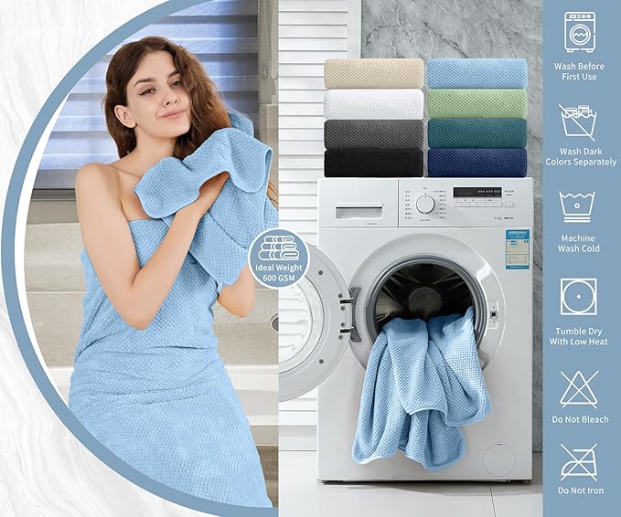 8 Piece Bathroom Towel Set Blue |2 Oversized Large Bath Towels Sheet, 2 Hand