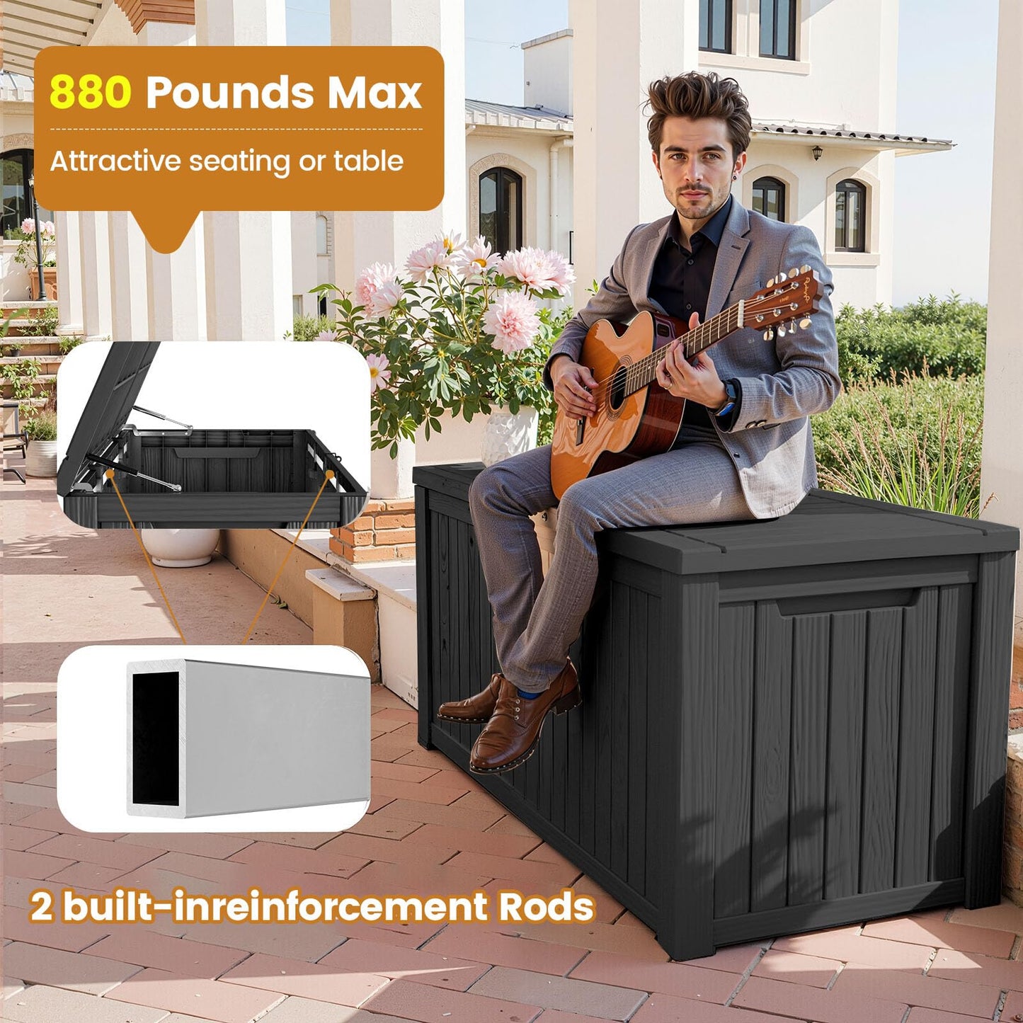 Zapdos 180 Gallon Outdoor Storage Box, Resin Deck Box for Furniture Cushions Garden Tools, Waterproof Lockable Outside Storage Boxes, Black, 61" L x 28.4" W x 29" H