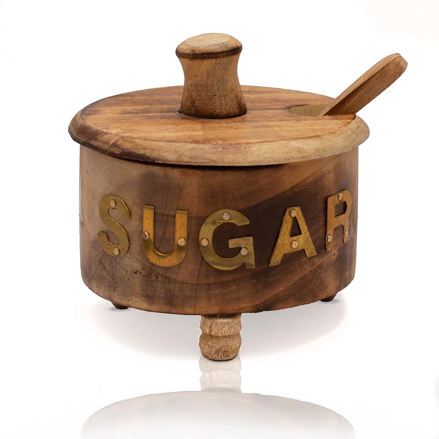 Decorative Rustic Wooden Sugar Bowl With Lid Wide Mouth Candy Treat Jar Spice Jar Holder Condiment Nuts Serving Bowl Pot Salt Spice Herb Loose Leaf Tea Storage Container Novelty Home & Kitchen