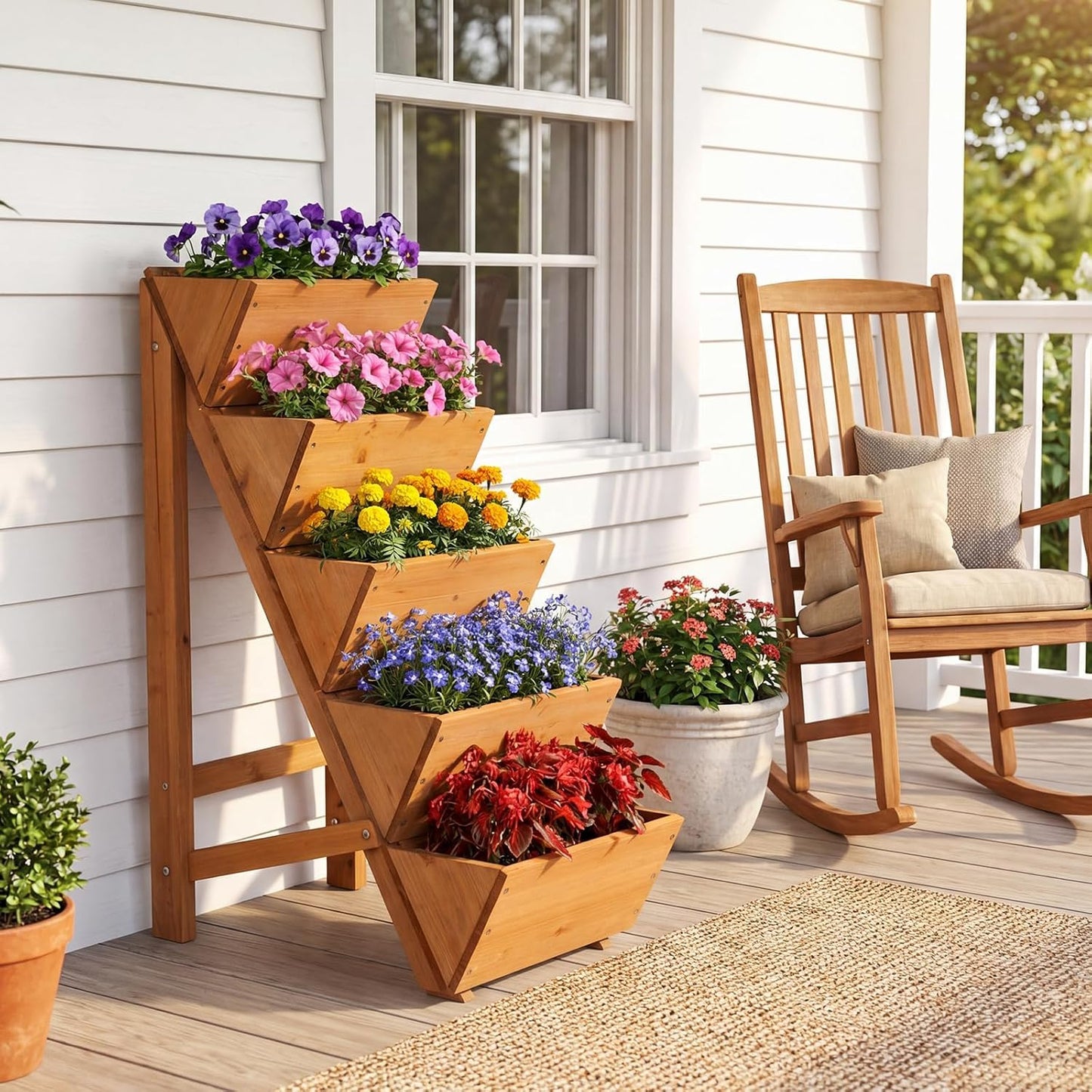 Giantex 5-Tier Wooden Vertical Raised Garden Bed Set of 2, Freestanding Plant Stand with Legs for Herbs Vegetables Fruits, Indoor Outdoor Tiered Wood Planter Box Flower Rack for Patio, Balcony & Yard