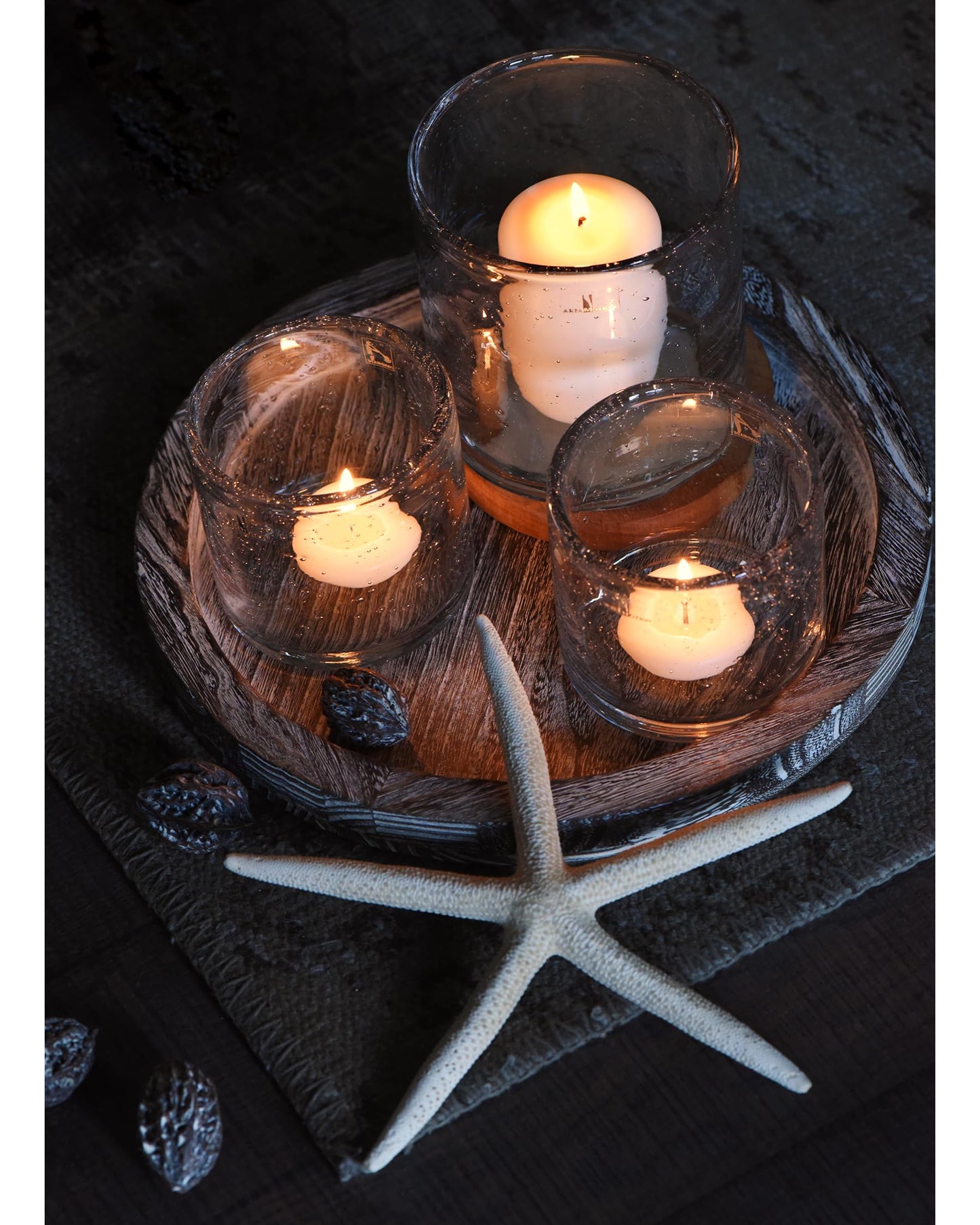 ARIAMOTION Glass Candle Holder Set 3 Clear Seeded Bubbles Modern Farmhouse Centerpieces Coffee Table Rustic Hurricane Cylinders Pillar Votive Tealight