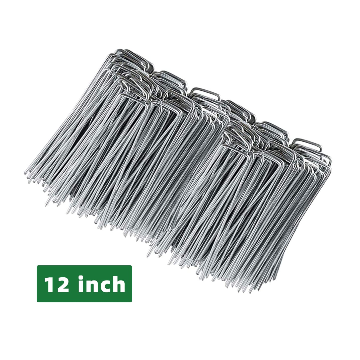BEBEKULA 100 Pack 12 Inch Garden Stakes, Galvanized Landscape Staples for Weed Barrier Fabric, Heavy Duty Sod Pins Securing Pegs Netting Ground Sheets and Fleece, Ground Cover, Irrigation Tubing