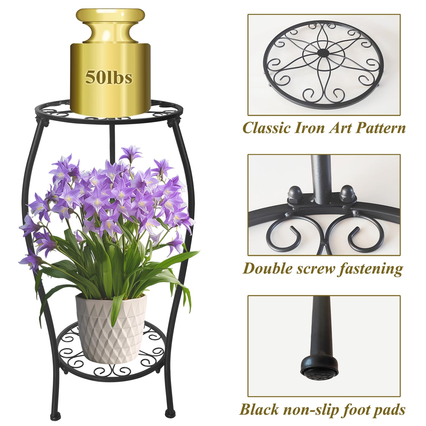NOAMOO Metal Plant Stand 2 Tier Indoor Outdoor, Tall Flower Pot Shelf Rustproof Stable Corner Stand, 25.2 inch Multiple Plant Display Rack for Living Room Patio Balcony Garden