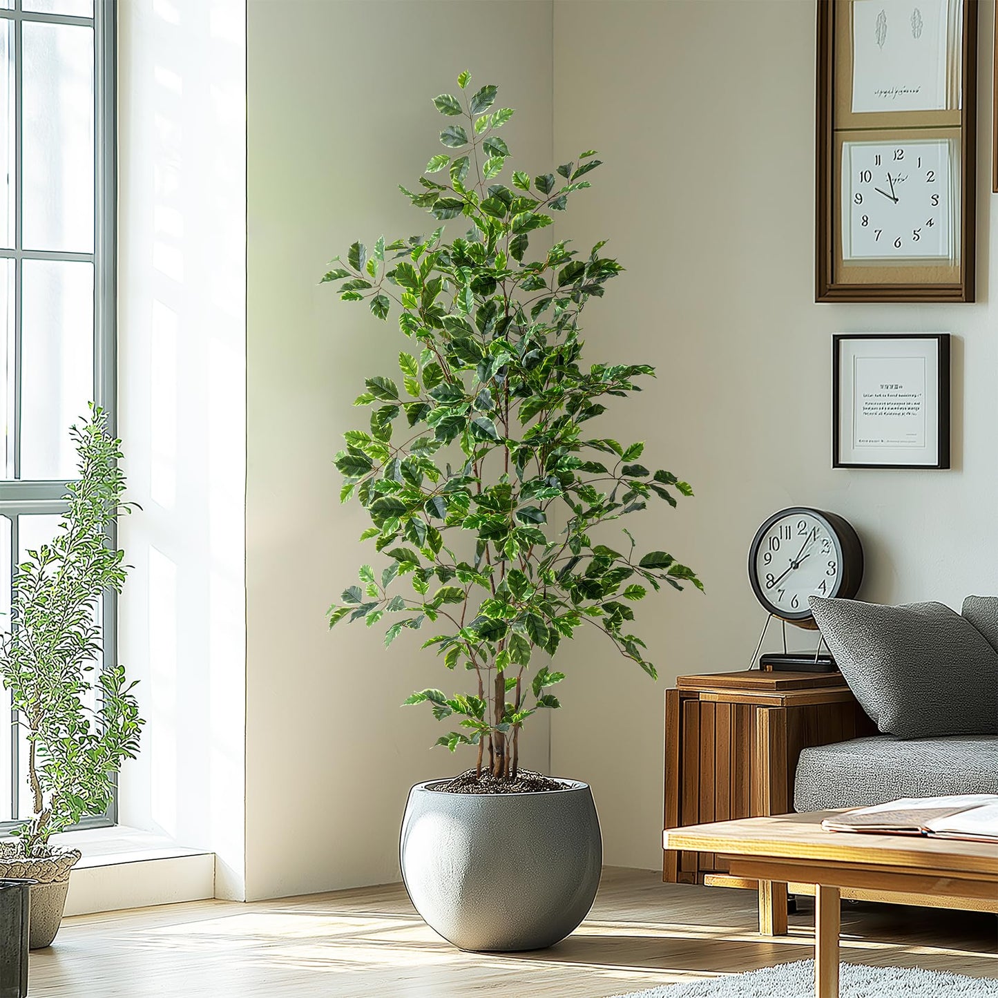 Bailikang Artificial Ficus Tree Indoor 5ft, Large Potted Faux Tree with Realistic Silk Leaves & Trunk for Home Office, Living Room Corner Decor