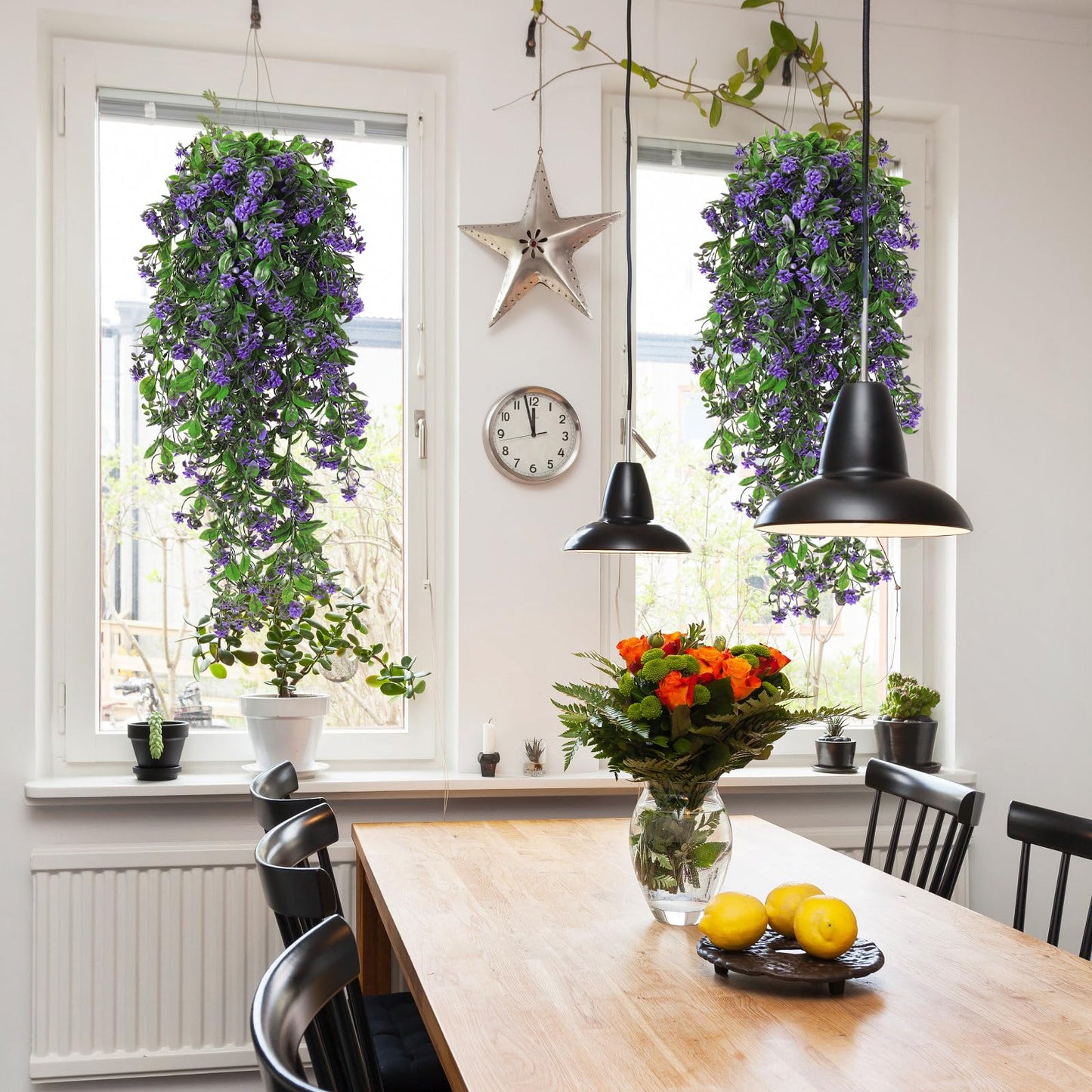 RECUTMS 2Pcs Artificial Hanging Plants Fake Vines Fake Plants Outdoor Greenery Artificial Flower for Outdoors Hanging Basket Plastic Home Garden Wedding Party Decorations(Purple)