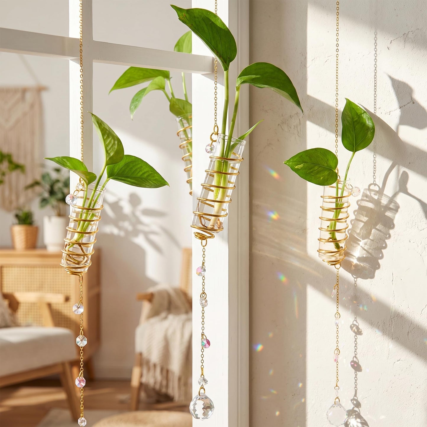 6Pcs Hanging Propagation Station with Crystal Ball Prisms Plant Suncatcher