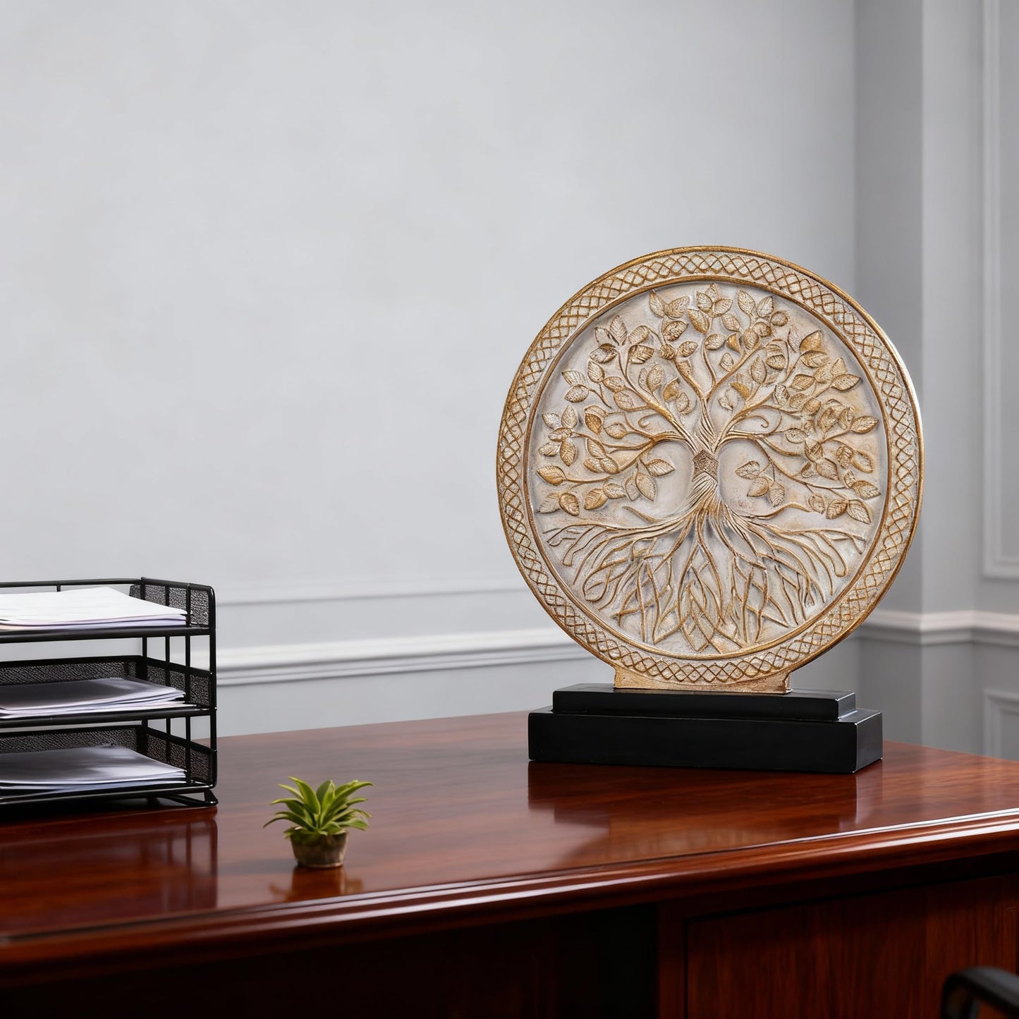 DOVDOV Circular Tree of Life Decorative Sculpture, Wood-Effect Home Decor Statue, Modern Art Home Decor Suitable for Office Bookshelves, Coffee Tables, and countertops as Decorative Accents.