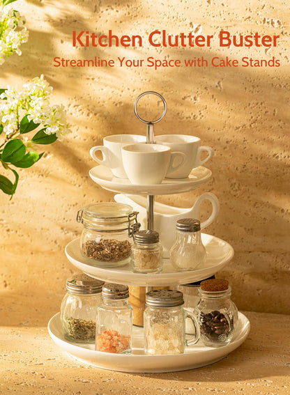 Sweese 3 Tier Cupcake Stand- White Porcelain Cake Stand- Dessert Stand, Tiered Serving Trays for Parties