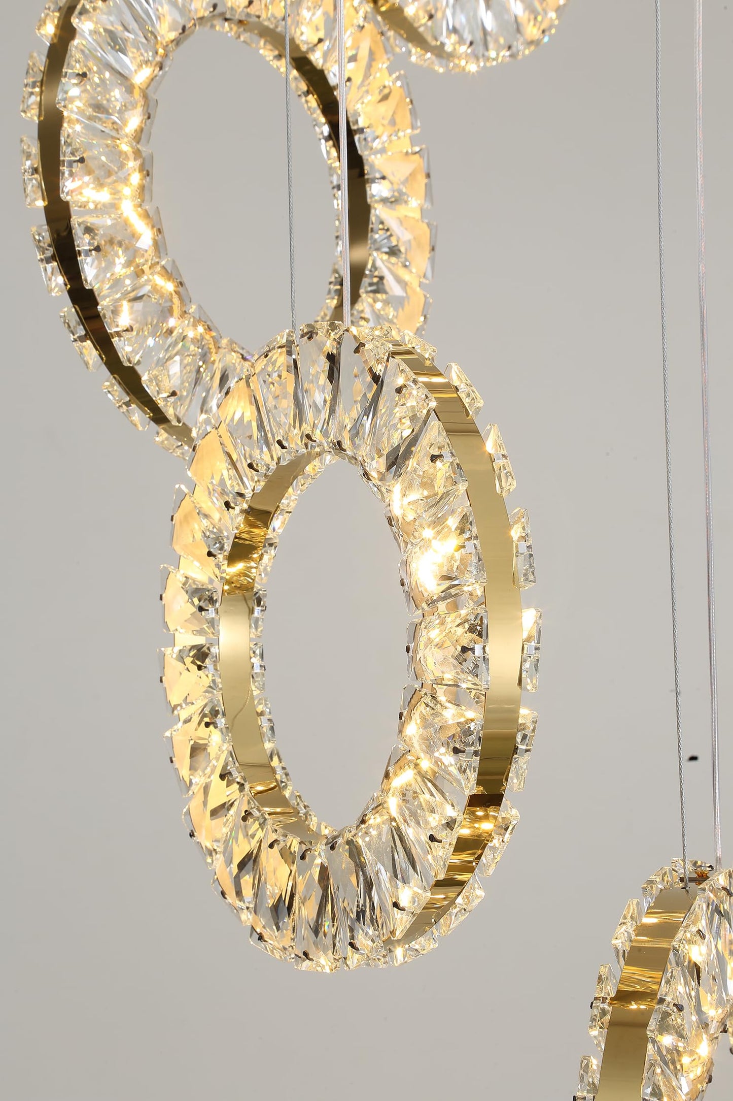 ykolupty 16 Rings High Ceiling Chandelier,Crystal Rings Chandelier,Staircase Chandeliers for High Ceilings,Foyer Chandeliers Entryway High Ceilings