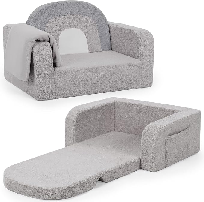 Foryoomi Kids Couch, 2-in-1 Soft Toddler Couch Fold Out