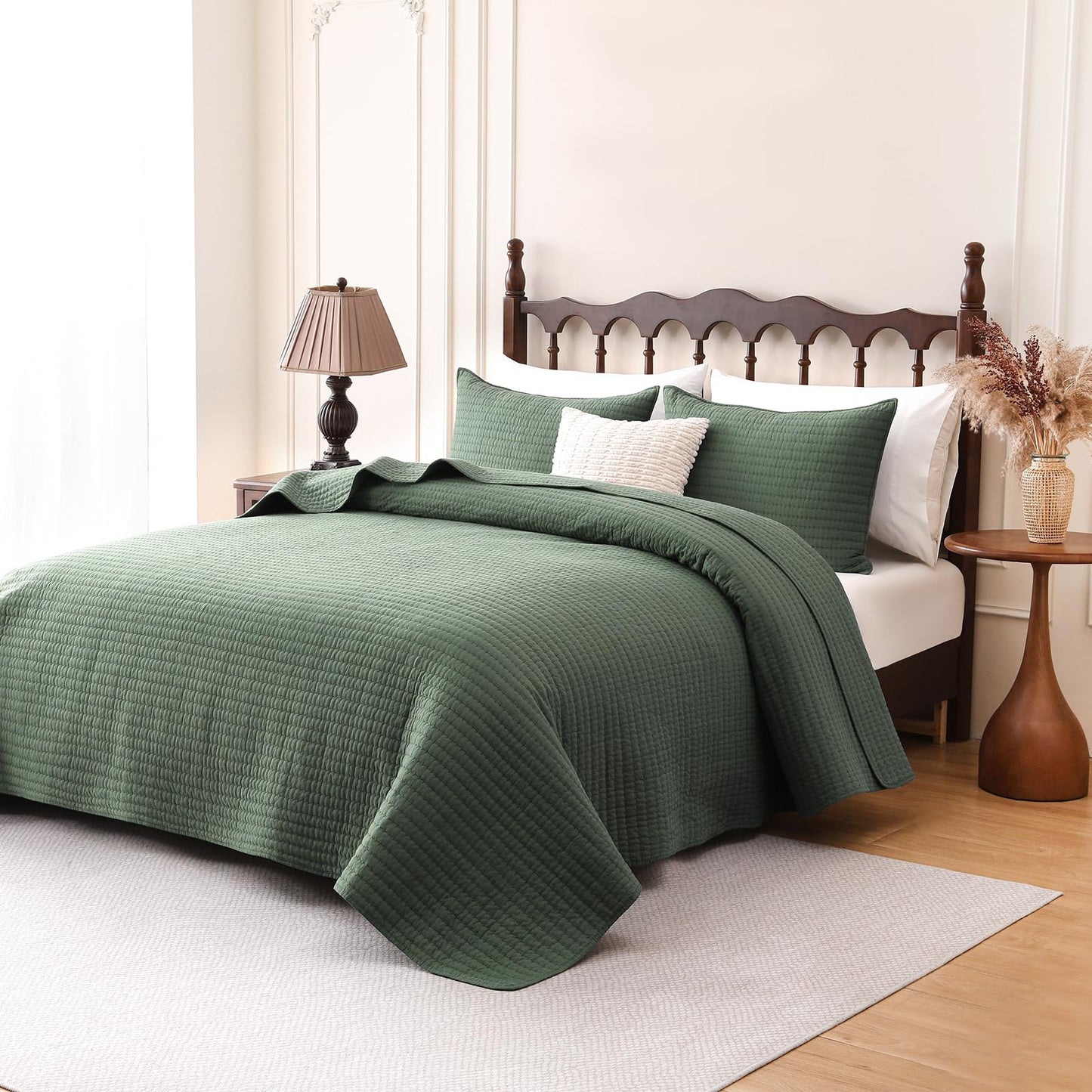 FDDX 100% Cotton Quilt Set Queen Size, 3-Piece Matelasse Bedspread Coverlet Set, Cozy Lightweight Quilted Bedding Set Comforter with 2 Shams in Geometric Pattern for All Season