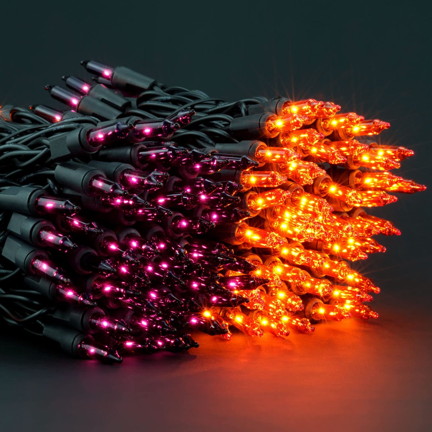 YULETIME 200 Orange Purple Halloween Lights, 2-Set 21 ft 100 ct Black Wire