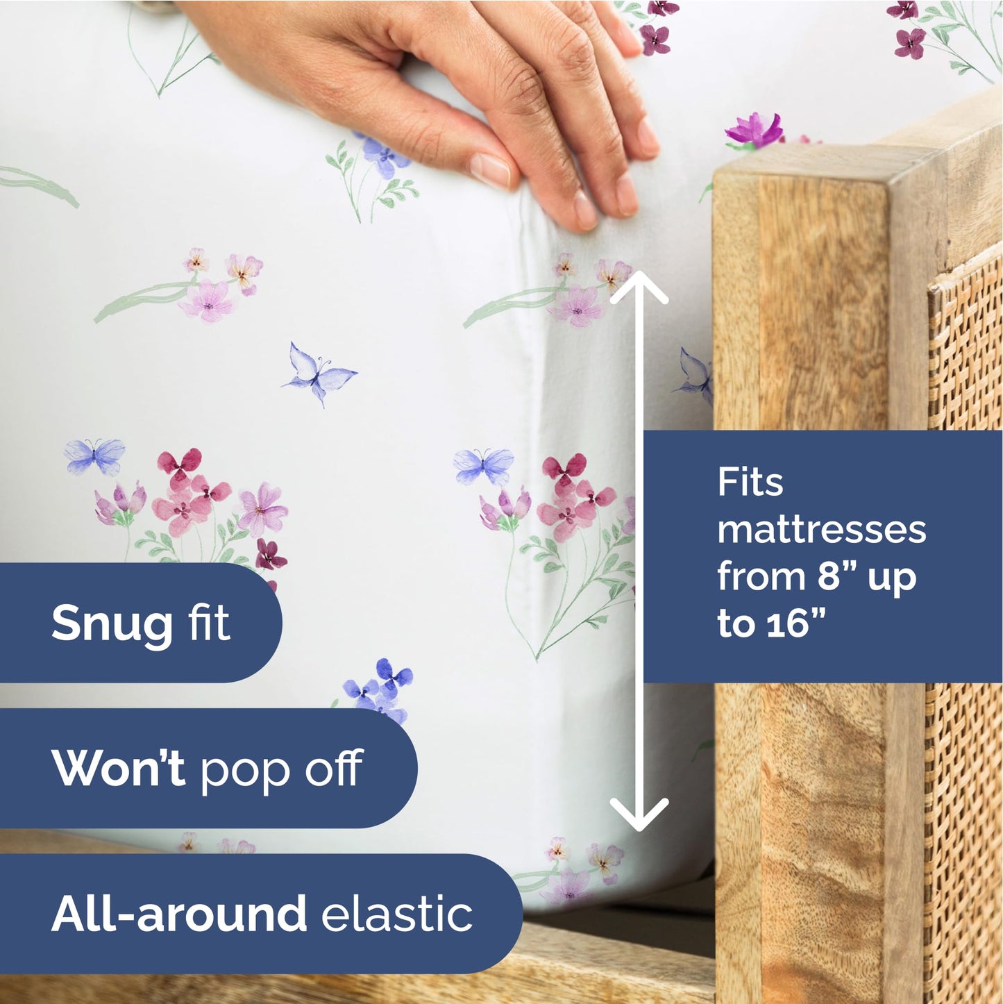Floral Sheets - Butterfly Floral Bed Sheet Set - 1 Flat, 1 Fitted & 2 Pillowcases w/ Deep Pockets - Wrinkle & Fade Free - Boho Botanical Bedding - Ultra-Soft, Breathable and Cooling - King Size Set