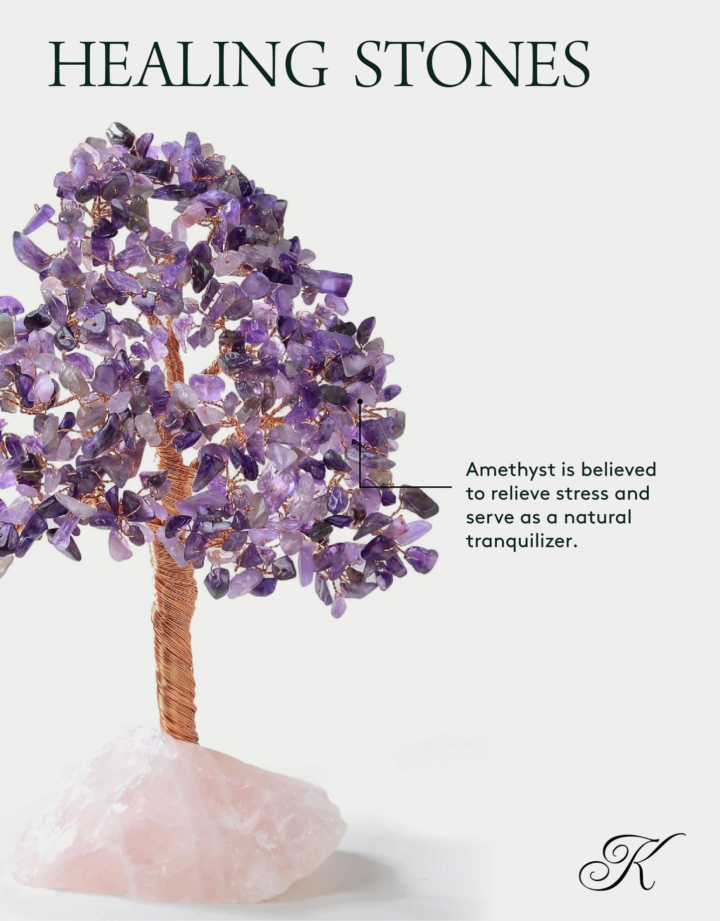 KALIFANO Premium Natural Amethyst (414 Gemstone Count) Chakra Crystal Tree with Rose Quartz Base with Healing Properties - Bonsai Feng Shui Money Tree for Positive Energy, Luck and Wealth