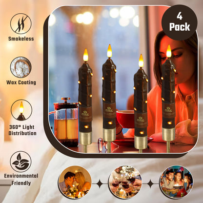 6.5 Inch Brown Flameless Taper Candles - 4 Pack Handmade Real Wax LED String Surface Candles with 10 Key Remote Timer Battery Operated LED Taper Candle for Thanksgiving Christmas Holiday Decor