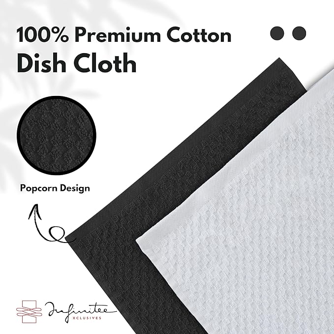 Infinitee Xclusives Premium Dish Cloth 100% Cotton 12 x 12 Inches |Pack of 4|