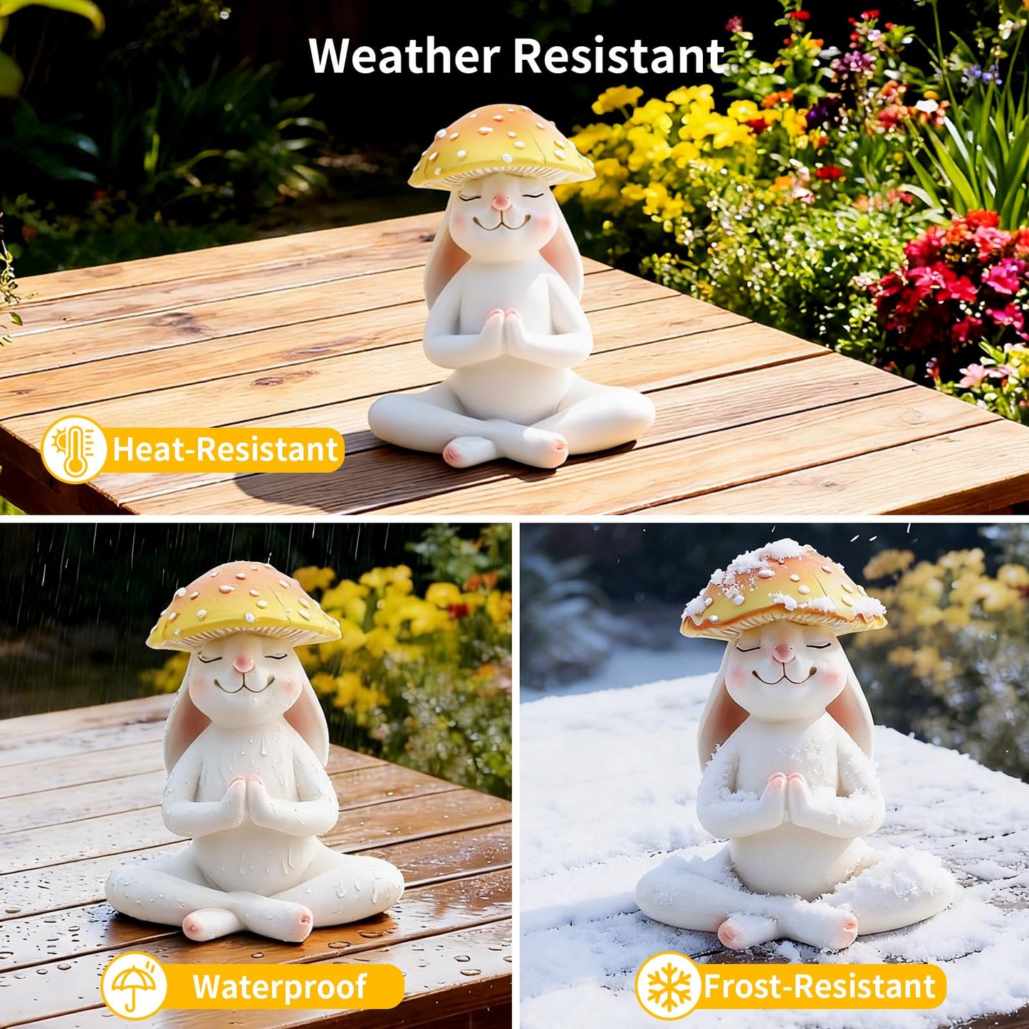 DearKeeps Meditation Mushroom Resin Statues – Cute Yoga Mushroom Figurines for Desk, Home, Office & Garden Decor – Zen Resin Sculptures for Living Room, Patio, Tabletop & Backyard (1 Pack, Rabbit)