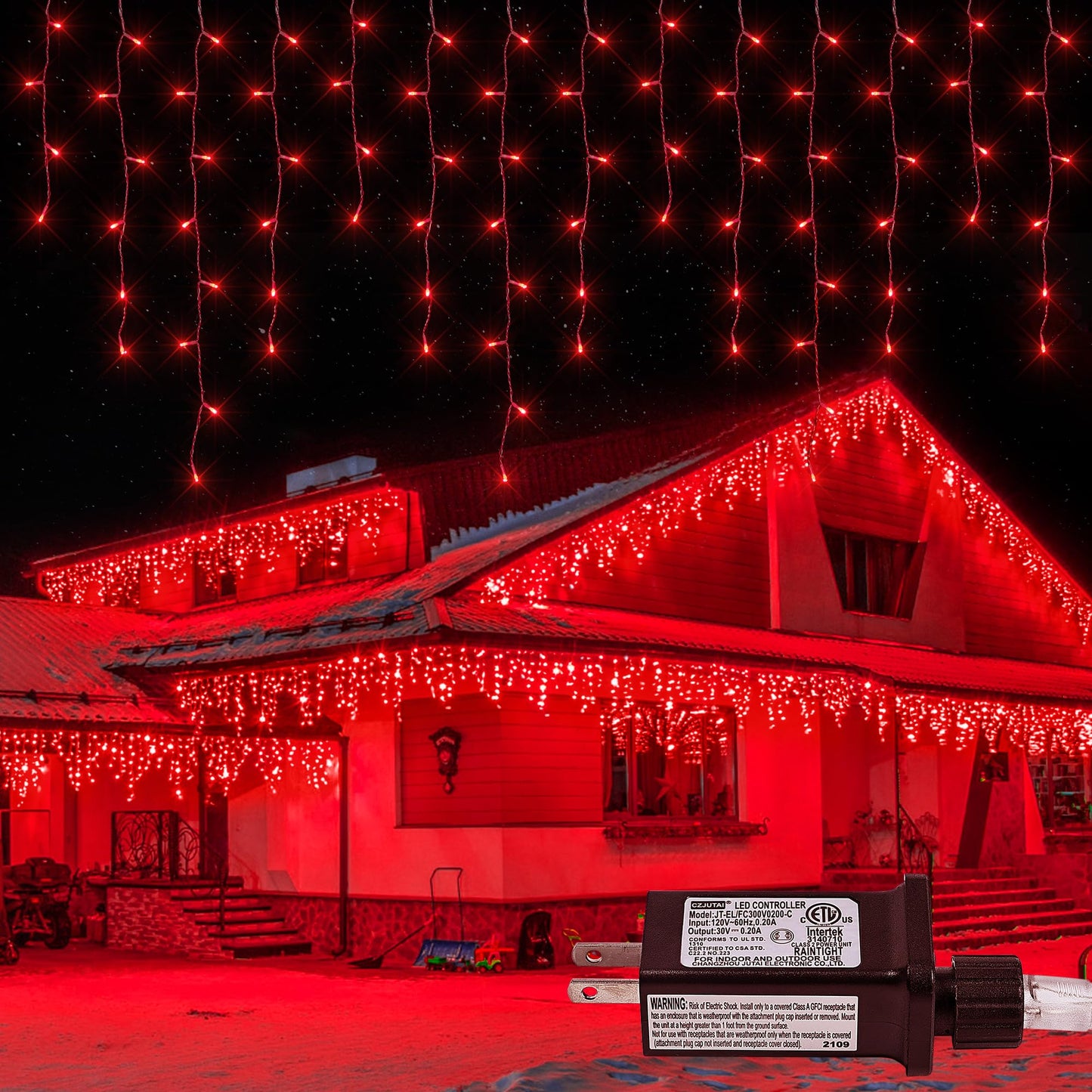 oopswow Christmas Icicle Lights Outdoor,300LED 33FT Christmas String Lights,Connectable Valentine's Day Lights with 30V Plug in for Valentine Wedding Party Eave Garden Wall Indoor Decor, Red