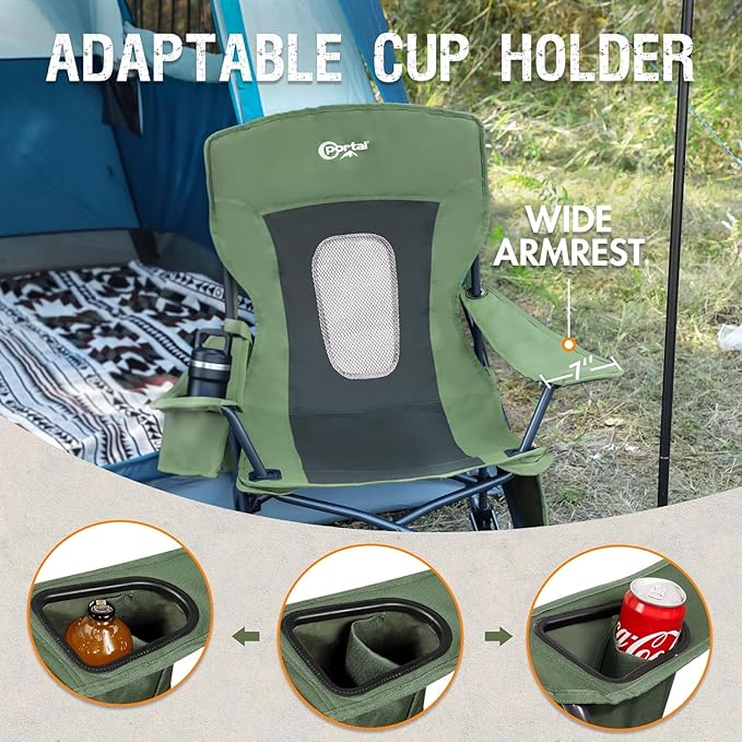 Portal Outdoor Rocking Chair Camping Folding Portable Rocker with Cup Holder Side Pocket Carry Bag, Support 350LBS (Mesh Green), 2 Pack