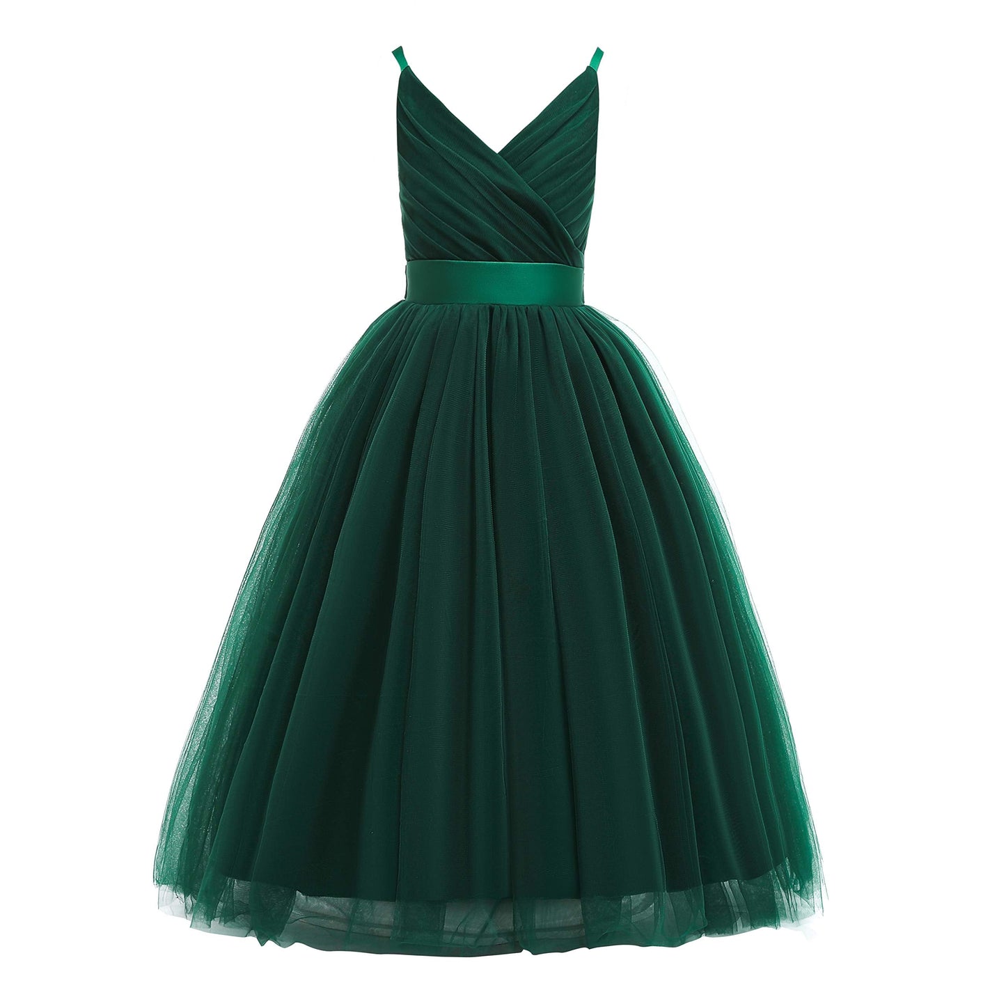 Glamulice Emerald Green Flower Girl Dress Lace Bridesmaid Long A Line Wedding Pageant Dresses Elegant Spaghetti Strap Party Gown Holiday Formal Princess Christmas Green Dance Photo Shoot Ball Gown 10