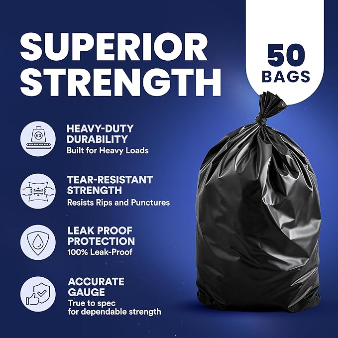 Plasticplace - T55151BK 55-60 gallon Trash Bags │ 1.5 Mil │ Black Heavy Duty