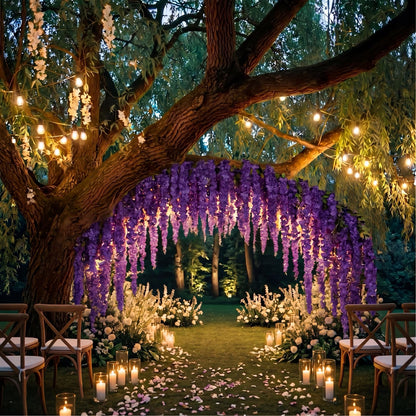 Giegxin Purple 26 Pcs 3D Wisteria Tree for Classroom Room Ceiling Wall Decor Bulletin Board Large Wisteria Garland with 5 Metal Mesh Panel Artificial Fake Hanging Flower Wedding Bedroom Backdrop