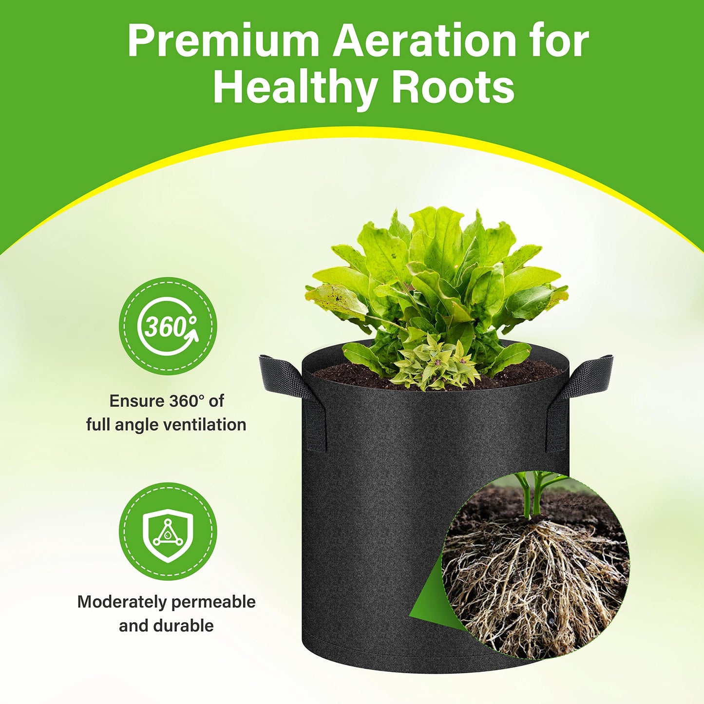 HealSmart 12-Pack 2 Gallon Grow Bags, Nonwoven Aeration Fabric Pots with Handles, Cloth Plant Pots, Suitable for Garden Fruits, Vegetables, Tomato and Flowers, Black