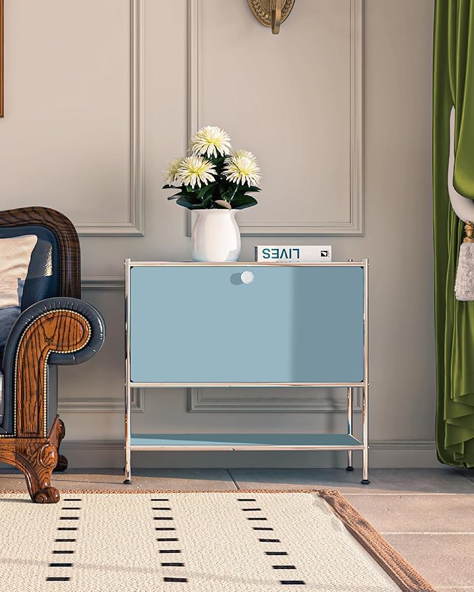 Metal Sidetable with Flap Door, 27.5" Height