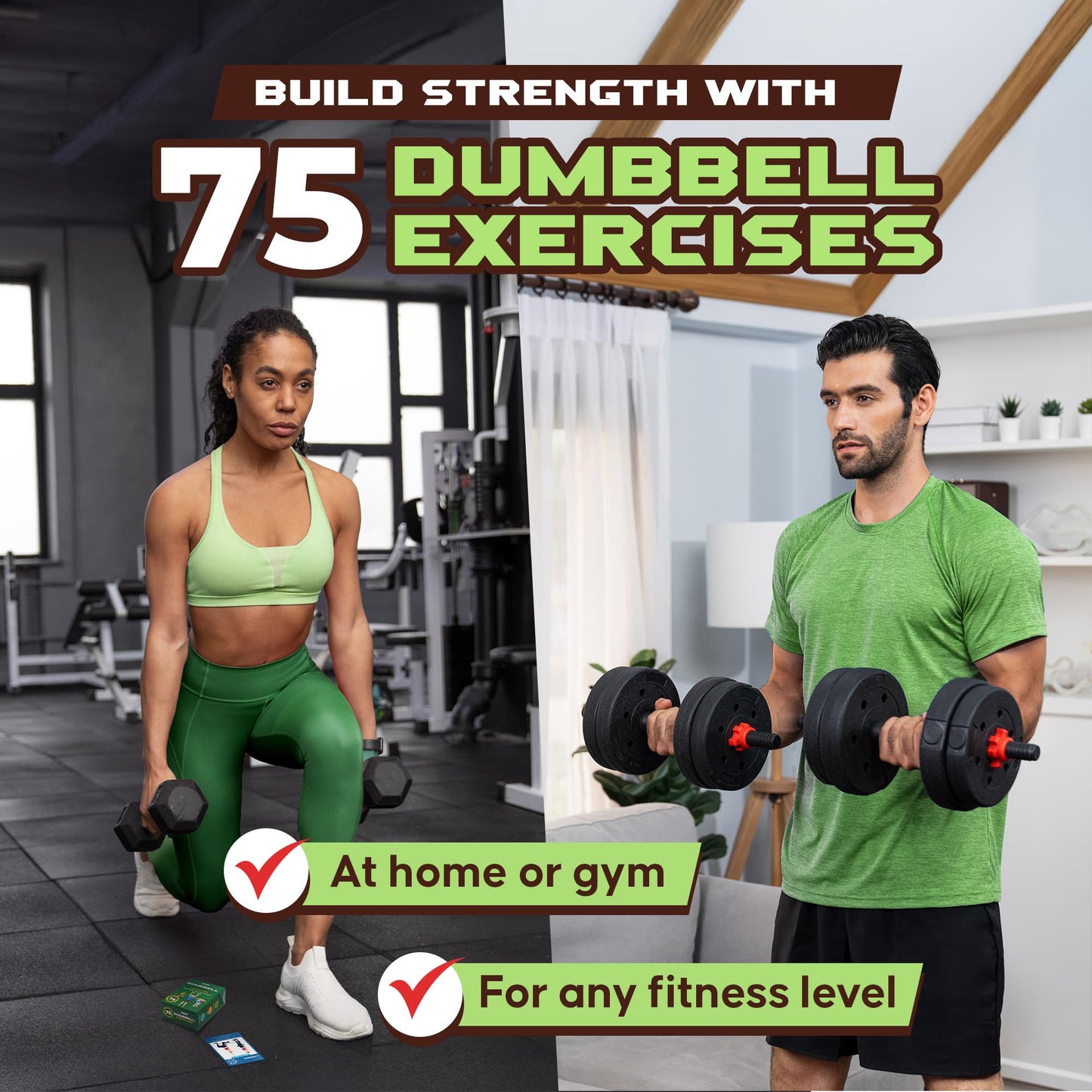 75 Dumbbell Workout Cards – 3.5” x 2.5” Full Body Weight Training Exercise Deck – At-Home Fitness Guide for Men and Women – Get Stronger With 12 Pre-Made Strength Workouts