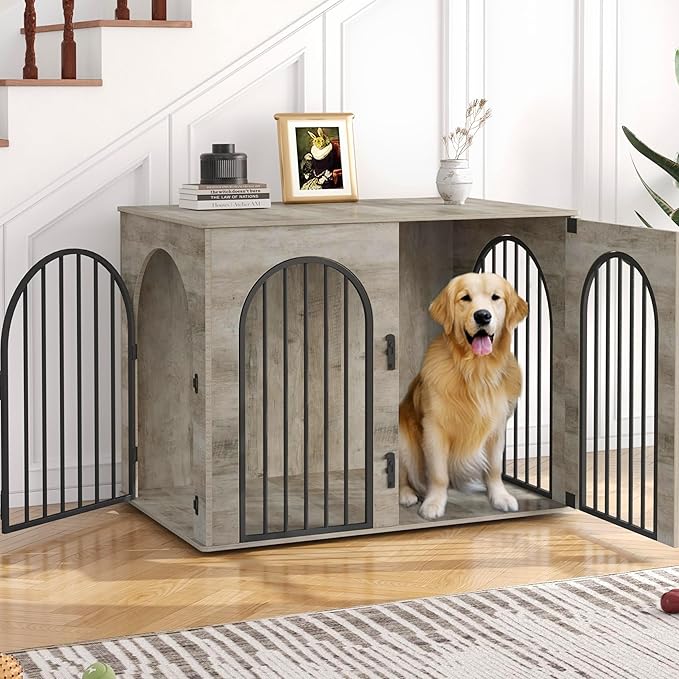 Hzuaneri 43.3" Wooden Dog Crate Furniture, Indoor Dog Kennel Dogs Cage