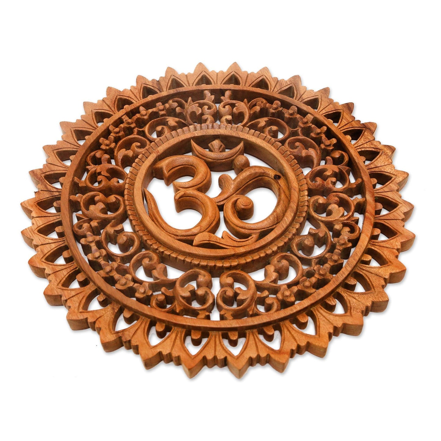 NOVICA Handmade Lotus Om Wood Relief Panel
