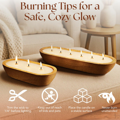 Dough Bowl Candle Co. Wooden Bowl Candle - 20 Oz. 10x6x2 3-Wick Large Lavender Soy Candles for Home Scented, Long Lasting Aromatherapy for Women and Men with Up to 40H Burn Time, Decoration Gifts