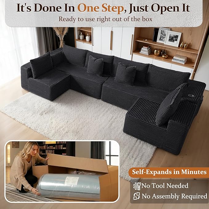138" Cloud Sectional Couch, Comfort U Shaped Sofa
