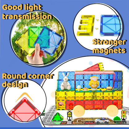 Magnetic Tiles - Road Set, Magnetic Building Blocks, Preschool Montessori Toys Gift for 3+ Year Old Boys and Girls, Sensory Christmas Toys for Kids Aged 3-5 and 4-8, Ideas for Toddler with Autism