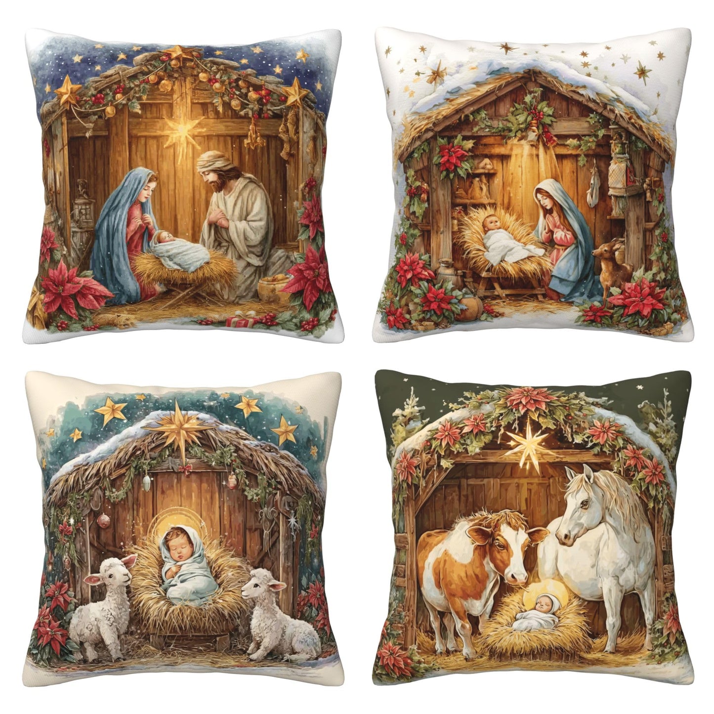 Worltoldb Christmas Bear Deer Throw Pillow Covers Set of 4 Winter Xmas Decorative Soft Linen Fabric Square Cushion Case for Room Bedroom Sofa Car 18x18 (Christmas O Holy Night, 18 * 18)