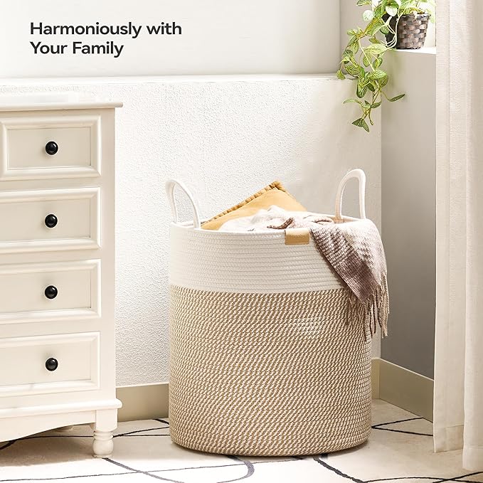 80L Laundry Hamper Basket, Baby Nursery Woven Storage Basket