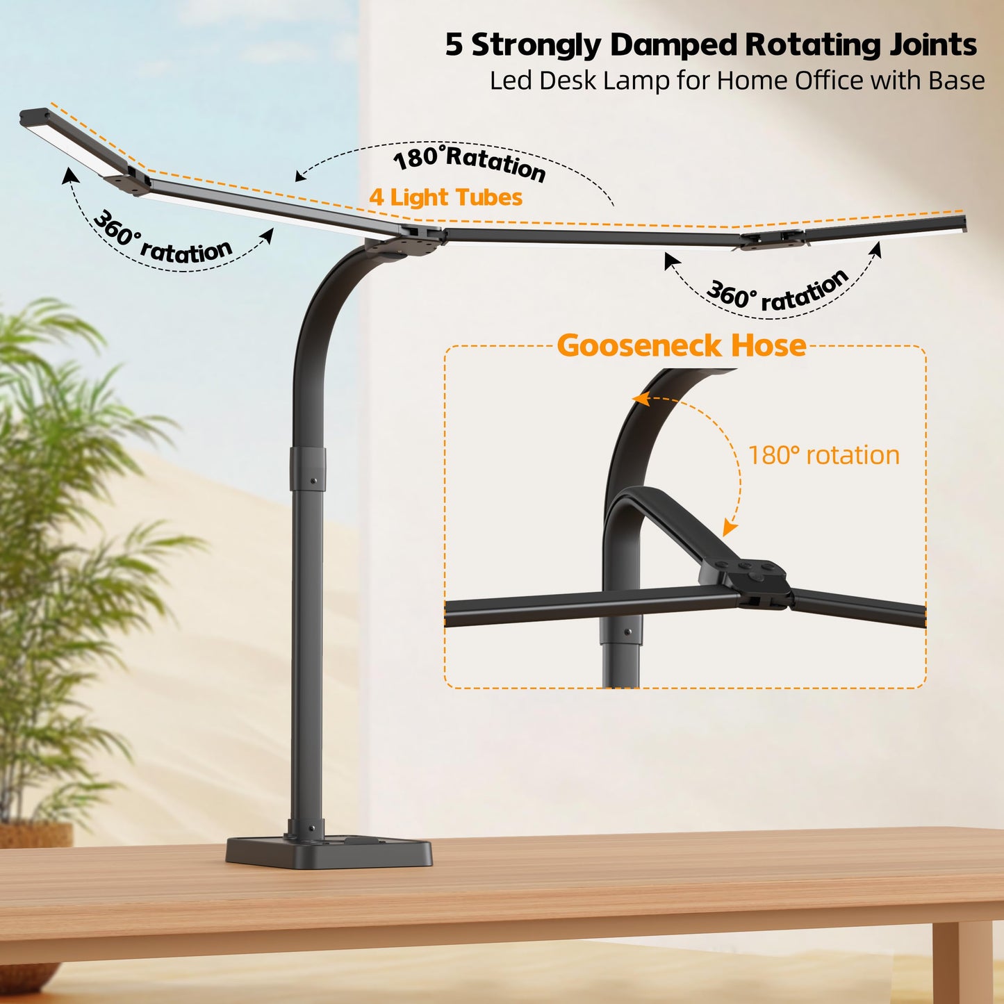 CJJFACA Office Home Desk Lamp,24W Super Bright Eye-Care Desk Lamp,Adjustable Gooseneck Office LED Task Light with Soft Non-Glare Lighting,Suitable for Studying,Reading (Black) (Plus)