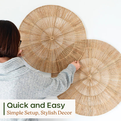 CHI AN HOME Wicker 23 Inch Jute Wall Decor Baskets, Set of 6 Extra Large Woven Jute Wall Plates, 23",21",15",13",12,10", Decorative Baskets for Wall Arts, Wall Hanging for Bedroom, Living Room, Office