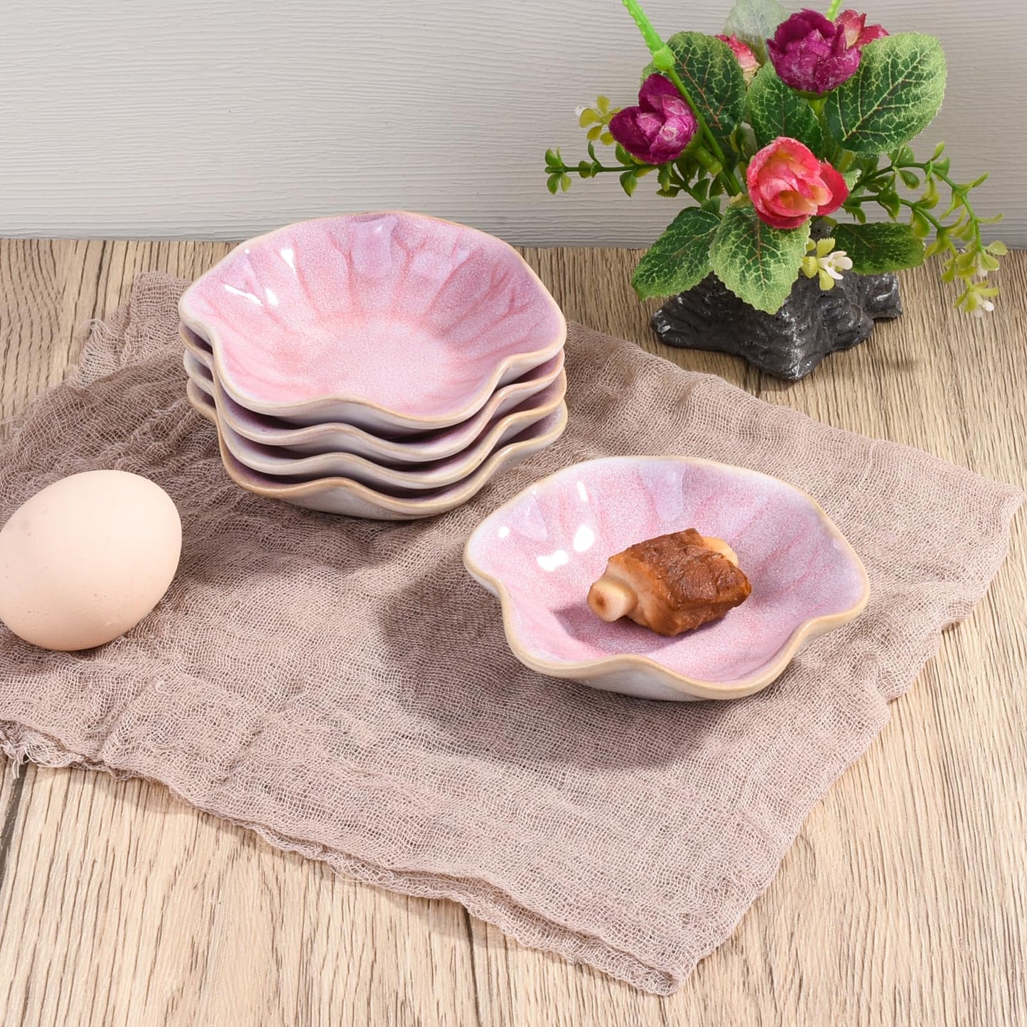 Whitenesser Pink Ceramic Dipping Bowls Set of 6, 4.25-Inch Small Sauce Dishes, Nordic Style Pastel Pink Prep Bowls for Condiments, Sushi, and Soy Sauce, Modern Decorative Mini Ramekins for Kitchen