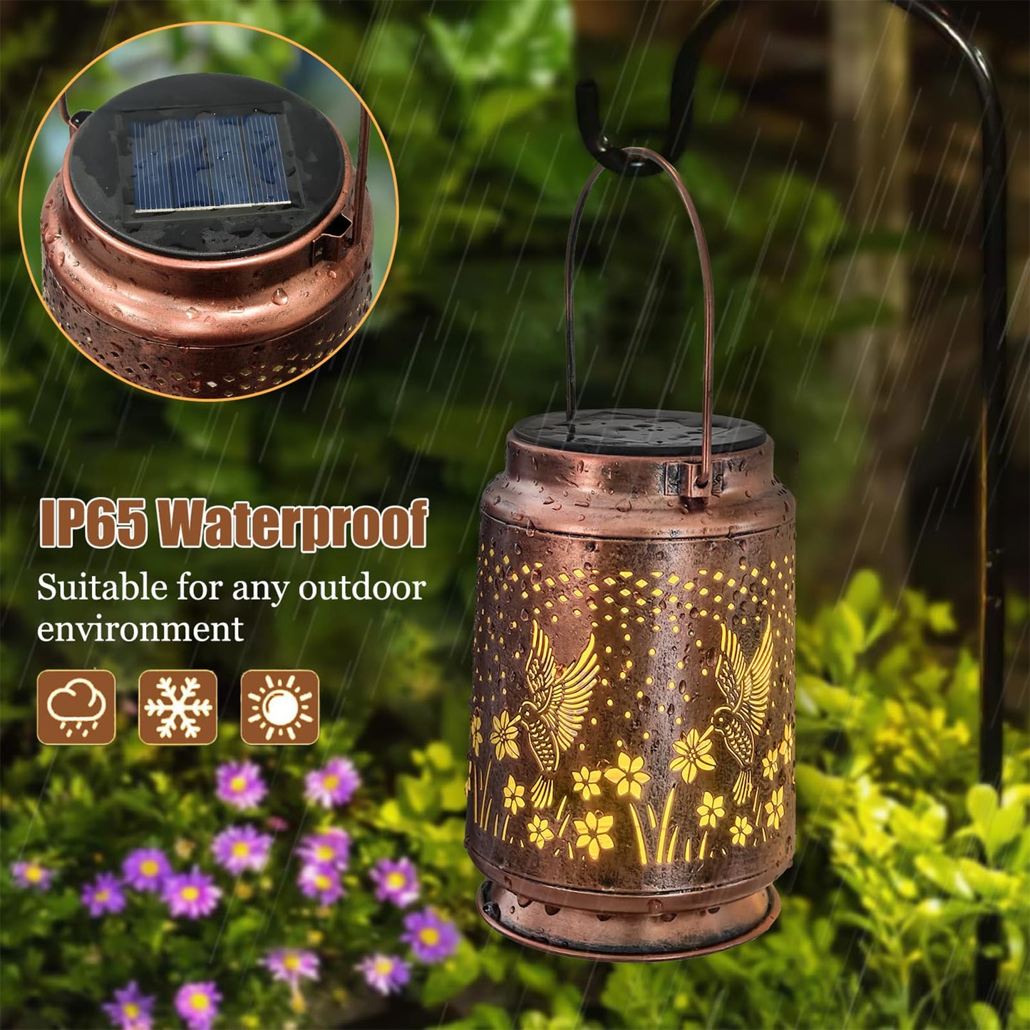 AZEEBOI 2 Pack Solar Lanterns Outdoor Waterproof Hummingbird Lantern Garden Decor Birthday Gifts for Women Mom Grandma Hanging Solar Lights Metal Decoration for Yard, Patio, Backyard, Porch