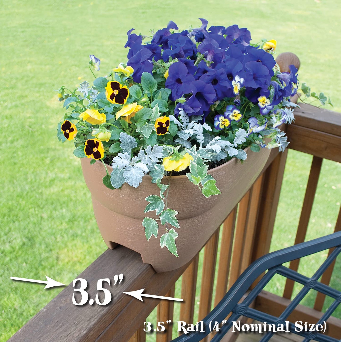 EMSCO Group Bloomers Railing Planter with Drainage Holes – 24" Weatherproof Resin Planter – Sand