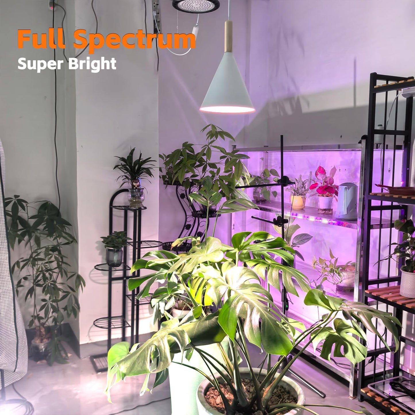 JMXULONG Hanging Grow Lights for Indoor Plants,Pendant Plant Lights for Indoor Growing,15W Full Spectrum, with Timer and 15FT Power Cord, Hanging Grow Light,Large Tall Plant Greenhouse (Black)