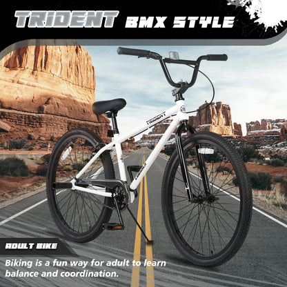 cubsala 24 Inch BMX Race Bike Trident Bicycles Beginner-Level to Advanced Riders with 2 Pegs Trick Cycling and Professional Riding, White