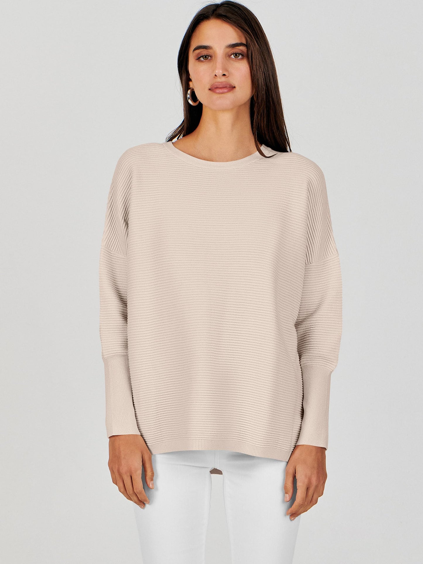 ANRABESS Womens Oversized Batwing Long Sleeve Ribbed Knit Sweaters 2025 Fall Outfits