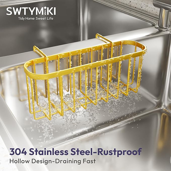 SWTYMIKI Sponge Holder for Kitchen Sink, Kitchen Sink Caddy Rustproof Sponge