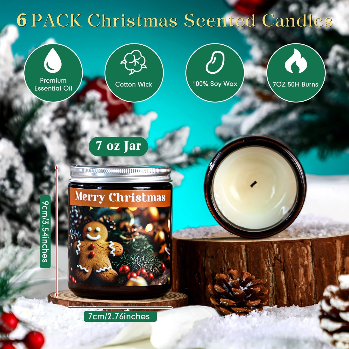 Fullhawl Christmas Gifts Scented Candles Bulk 7 oz Soy Wax Home Floral Holiday Christmas Jar Candles Set Bundle with Gift Boxes Long-Lasting Scents for Women and Mom